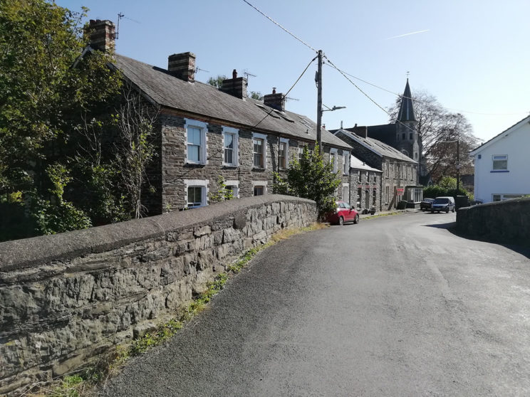 South view of Tre'r Ddôl North Road, bridge and distant view of Soar Chapel – Discover the archaeology, antiquities and history of Ceredigion